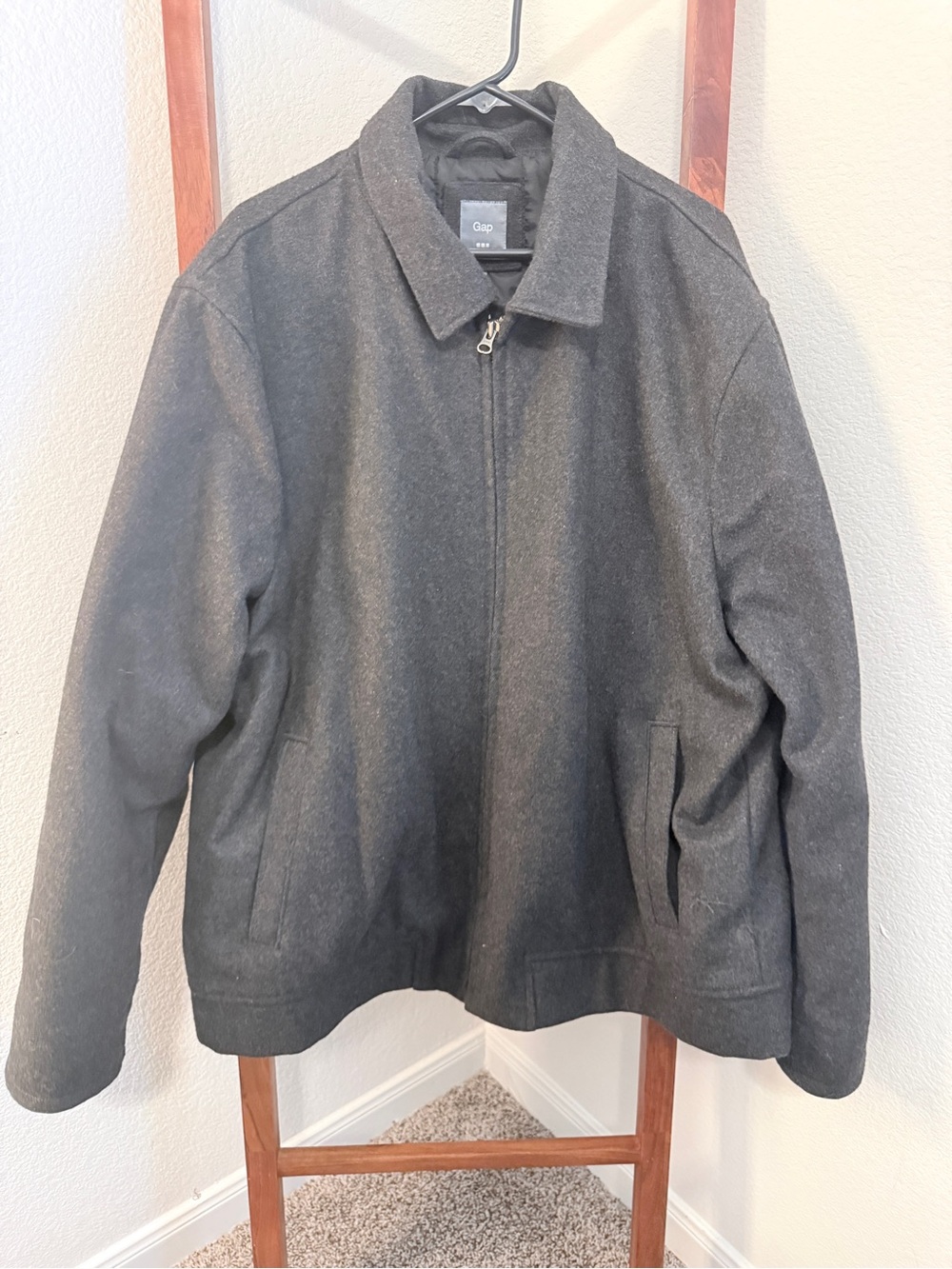 GAP Men's Charcoal Zip-Front Wool-Blend Jacket